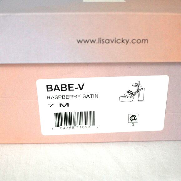 Lisa Vicky Babe-V Strappy Platform Sandal Size 7 NWT Raspberry Satin - Picture 6 of 6